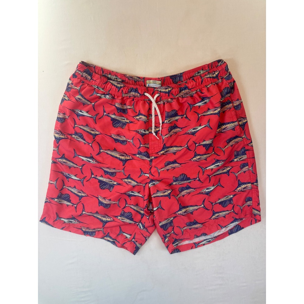 Ocean Coast Big & Tall Marlin Print Swim Trunks Red Blue XLT Mens